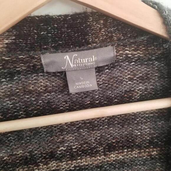 Natural Reflections Long Line Wool Blend Cardigan Sweater Large Gray Tan Multi - Picture 10 of 13